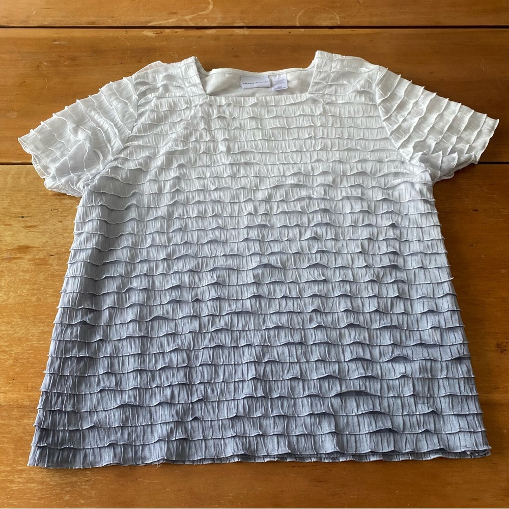 Whimsigoth Ombré White Gray Ruffled Top Square Neckline Short Sleeves Fairygoth